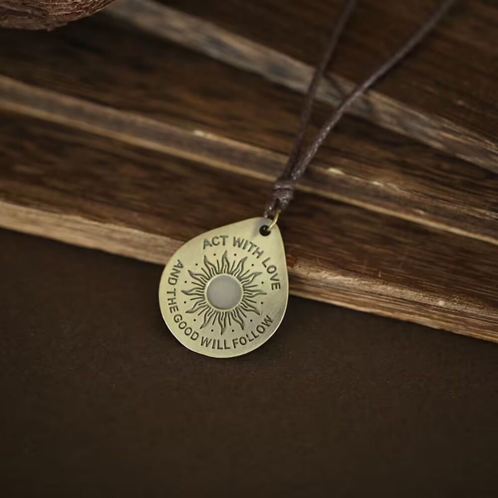 Brass Act with Love Good will Follow Teardrop Pendant Necklace Adjustable Boho